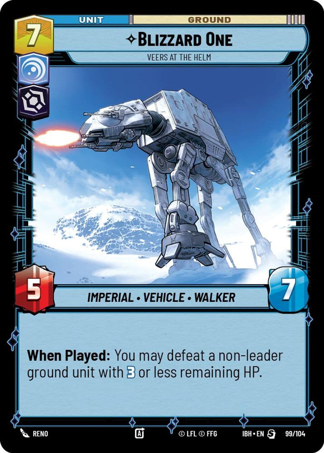 Blizzard One, Veers at the Helm, Standard