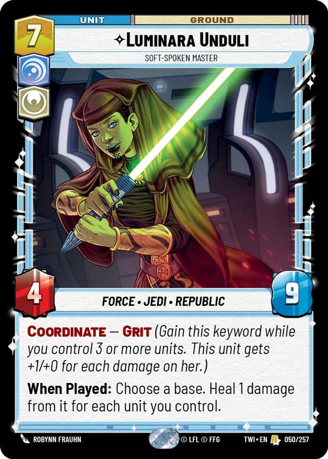 Luminara Unduli, Soft-Spoken Master, Standard